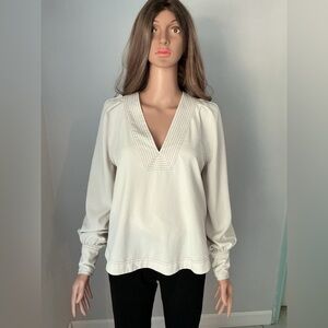 Veronica Beard Cream V-Neck Blouse